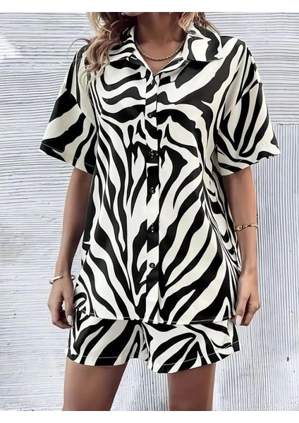 Kadın Zebra Desenli Pamuk-Polyester Kumaş Ikili Takım fiyatları