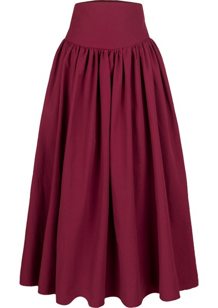 Poplin Yüksek Bel Midi Etek