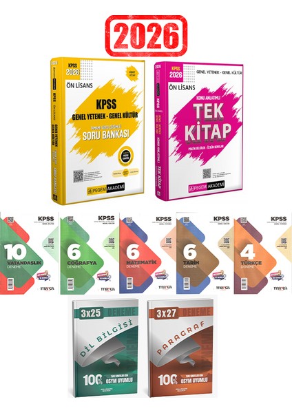 Pegem + Anla Kazan 2026 Kpss Ön Lisans Tek Kitap Konu + Soru + Marka Deneme + Anla Kazan Deneme 9lu modelleri
