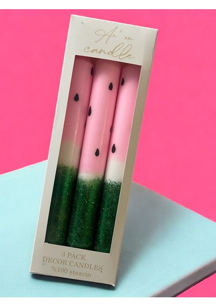 Ae'on Watermelon Temalı Simli Şık 3'lü Şamdan Mum Seti