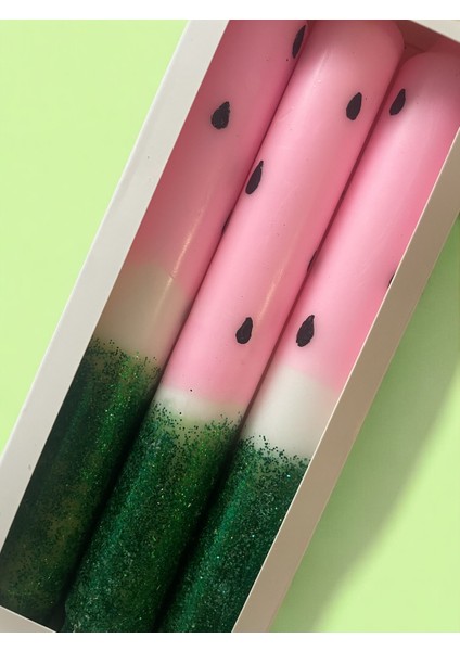 Ae'on Watermelon Temalı Simli Şık 3'lü Şamdan Mum Seti fiyatları