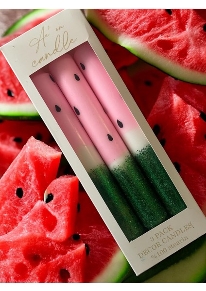Ae'on Watermelon Temalı Simli Şık 3'lü Şamdan Mum Seti modelleri