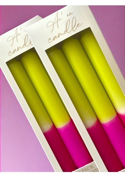 Ae'on Dip Dye Neon Collection Yeşil Pembe 3'lü Şamdan Mum Seti