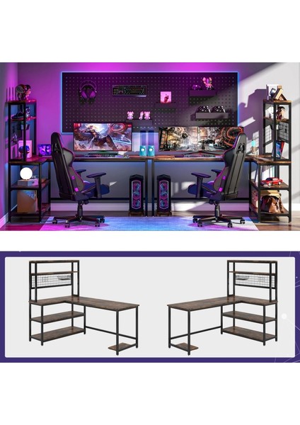 Ters Çevrilebilir L Şeklinde Masa Bilgisayar Çalışma Çizim Oyuncu Masası 524-C modelleri