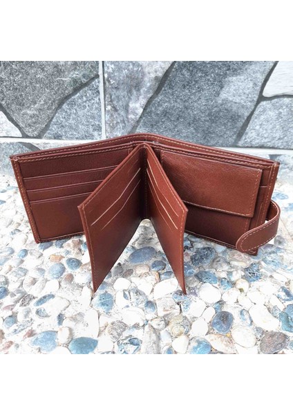 Hakiki Deri Erkek Bozuk Para Gözlü Çıtçıtlı Taba Cüzdan GVN-0134