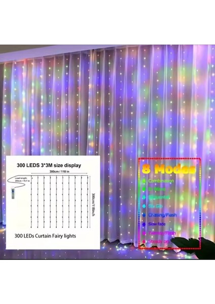 3x3 Metre Kumandalı Rgb Çok Renkli LED Perde Işığı Peri LED indirimleri