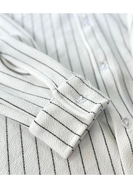 Alaçatı Stili Krep Kumaş Çizgi Detaylı Unisex Gömlek ve Pantolon Takım fiyatları