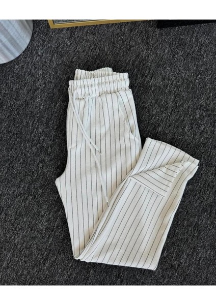 Alaçatı Stili Krep Kumaş Çizgi Detaylı Unisex Gömlek ve Pantolon Takım modelleri