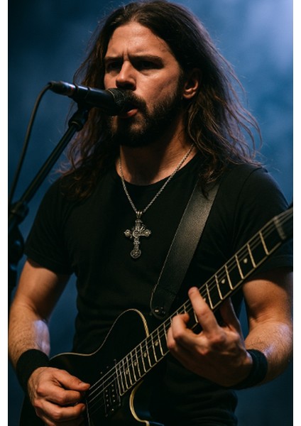 Paslanmaz Çelik Gotik Tarz Ejderha Detaylı Kurukafa Haç Kolye