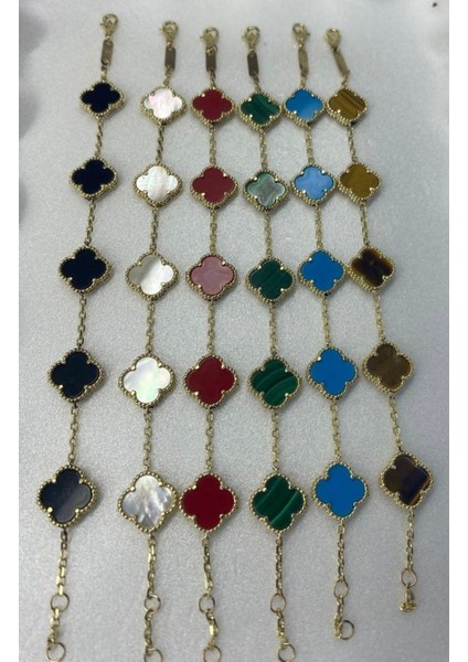 925 Ayar Gümüş Gold Zincirli Van Cleef Model Bileklik Zümrüt Yeşili Mineli fiyatları