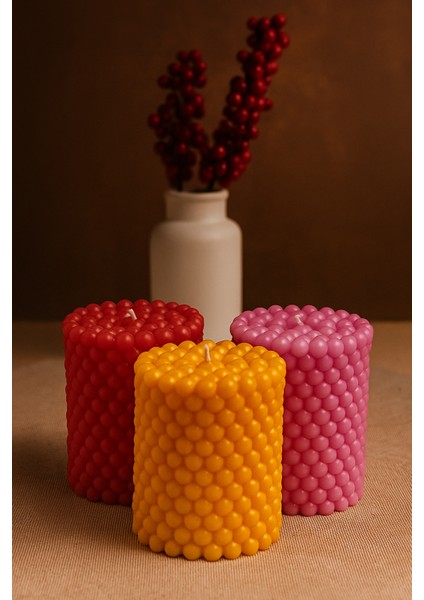 Dekoratif Silindir Bubble Mum 3'lü Set