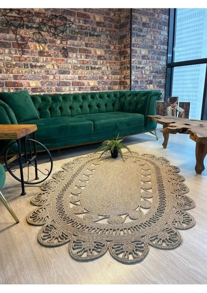 Dekoratif Jüt Hasır El Örgüsü Halı Kilim Oval-Mutfak Salon Balkon Kilim Paspas Yolluk modelleri