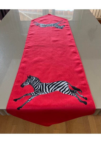 Zebra Desenli Mercan Renk 35*135 cm Runner