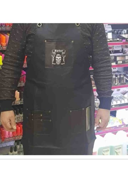 Berber Önlüğü Kuaför Apron Deri Iş Önlüğü Siyah