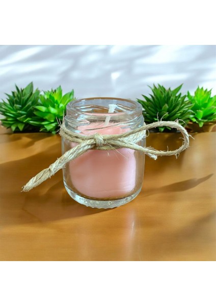 Dekoratif Pembe Soya Mumu El Yapımı Mum , Cam Kavanoz Özel Günlerinize,nikah,nişan,doğum Günü ve Tüm Özel Günlerinize Hediyelik