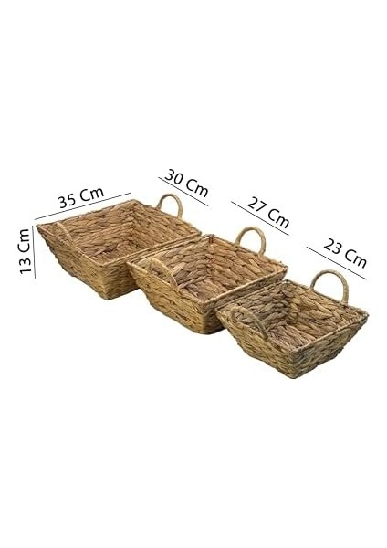 Home Hasır El Örgüsü 3'lü Sepet Seti - Doğal Hasır Organizer, Meyvelik, Havlu Saklama Sepeti, Mutfak ve Banyo Düzenleyici, Dekoratif Sepet Takımı, Dolap Içi Saklama Çözümü (Kare Kulplu) fiyatları