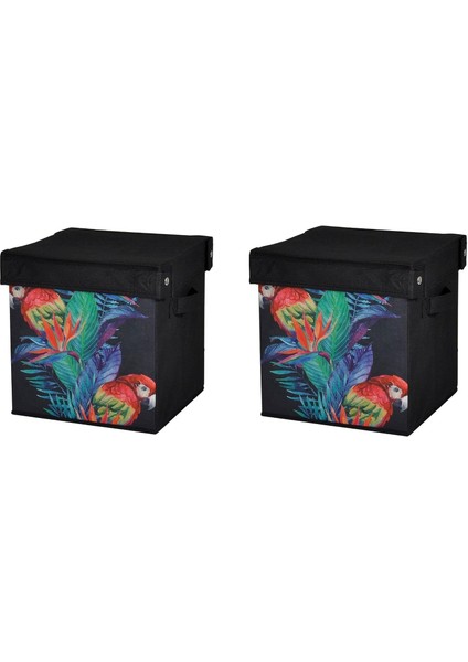 Homi Saklama Kutusu Seti,kapaklı Papağan Desen Kumaş 2 Adet 28X28X28CM