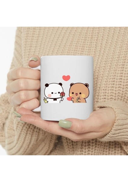 Dore Sevimli Bubu ve Dudu Kahve Kupa, Ayı Seramik Kupa, Panda Ayı Kupası, Sevimli,ingilizce Kupa