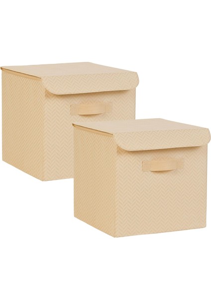 Home Textile 2'li Bej Balıksırtı Kapaklı Kutu Set 30 x 30 x 30 cm