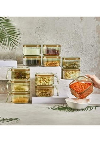 Gold Şeritli, Saplı Akrilik Kuru Gıda Saklama Kabı 1100ML (1 Adet) (Asorti) modelleri