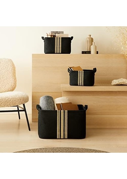 Home Textile 3'lü Çizgili Siyah Renk Jüt Sepet Set 24 x 17 x 14/30 x 21 x 18/42 x 31 x 25 cm fiyatları