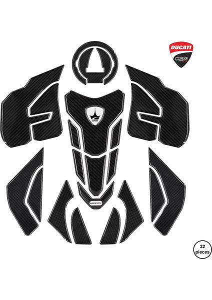Ducati Panigale, Streetfighter, V4, V4S 2018-2024 ile Uyumlu Kaydırmaz 6D Karbon 22 Parça Tank Pad Seti GC12 fiyatları
