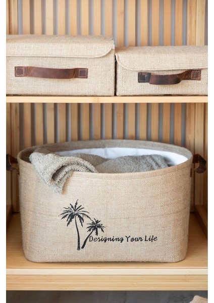 Bee Jüt Kapaklı Dolap Içi Organizer Takı, Makyaj, Banyo, Ofis Düzenleyici Saklama Kutusu 30X23X13 cm