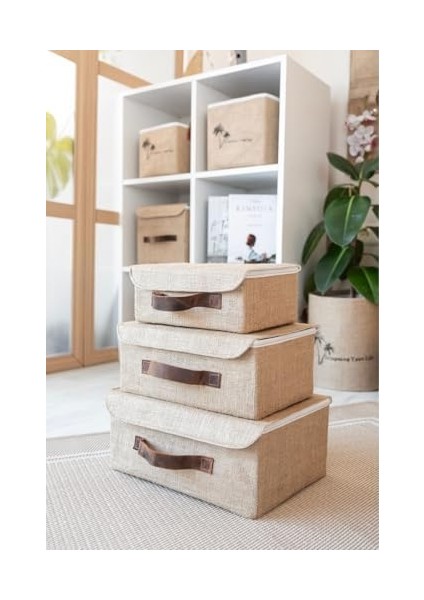 Bee Jüt Kapaklı Dolap Içi Organizer Takı, Makyaj, Banyo, Ofis Düzenleyici Saklama Kutusu 30X23X13 cm fiyatları