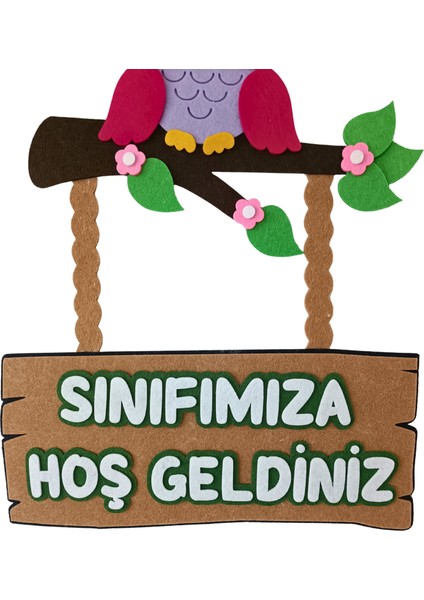 Keçe Sınıfımıza Hoş Geldiniz Okul Kapı Süsü Baykuşlu modelleri