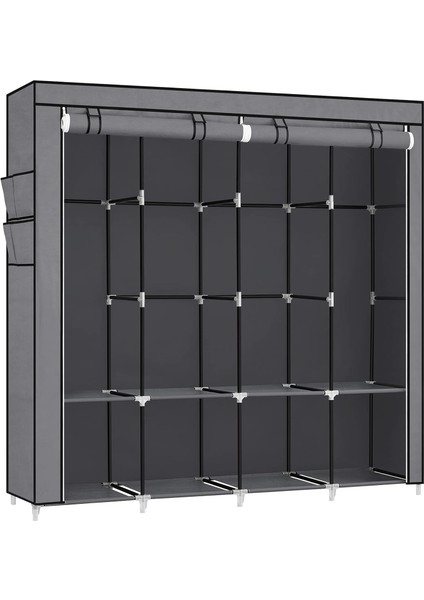 Kumaş Dolap, Elbise Dolabı, 4 Yan Cep, Geniş Alan, Gri RYG094G02