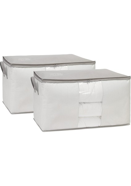 Home Textile 2'li Mega Boy Pvc Pencereli Stuff & Things Gri Çizgili Hurç Set