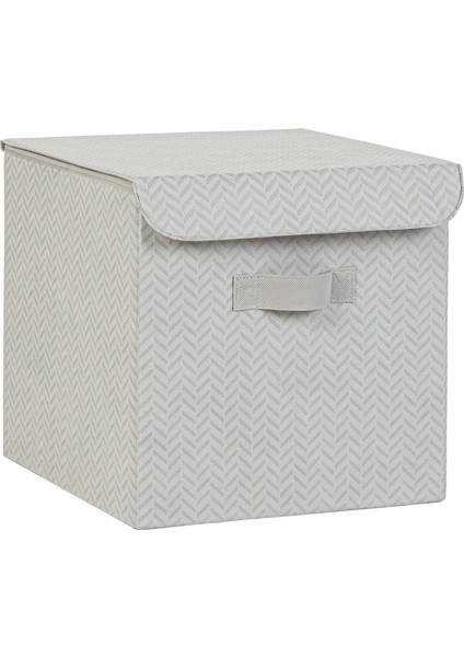 Home Textile Gri Balıksırtı Kapaklı Kutu 30 x 30 x 30 cm