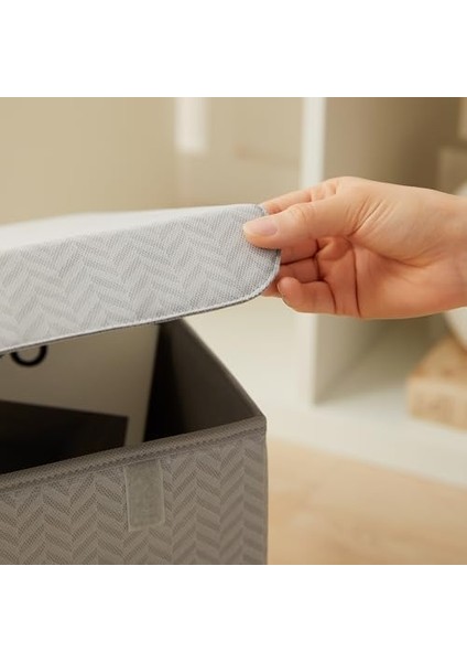 Home Textile Gri Balıksırtı Kapaklı Kutu 30 x 30 x 30 cm modelleri