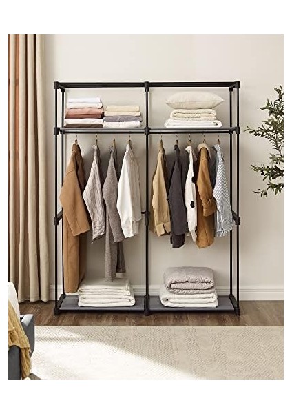 RYG02GY Elbise Dolabı, 2 Elbise Askılı Gardırop, Kıyafet Muhafazası, Kumaş Dolap, Elbise Askısı, Katlanabilir, Giyinme Odası, Yatak Odası, 43 x 140 x 174 Cm, Gri fiyatları