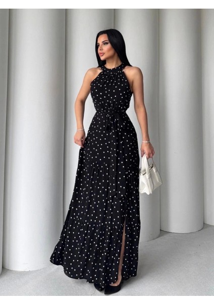 Puantiyeli Yırtmaçlı Elbise N4233 modelleri