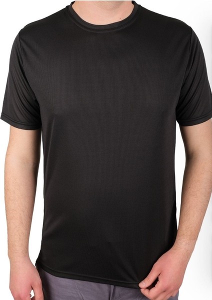 Erkek Siyah Dry Touch %100 Polyester Regular Kesim Sıfır Yaka Basic Tişört