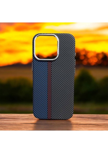 Apple Iphone 15 Pro Uyumlu Lux Carbon Fiber Magsafe Metal Kılıf Ultra Hafif Ince Manyetik Kapak.