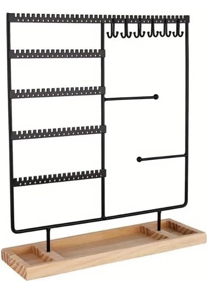 Takı Organizeri, Takı Standı Metal Stand ve Ahşap Taban, 35X30X9.5 Cm, Küpe Kolye Yüzük Düzenleyici, Siyah fiyatları