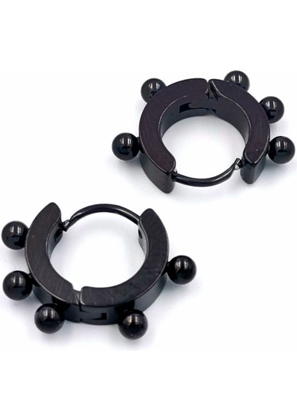 316 L Çelik Siyah Renk Halka Figürlü Küpe Çap 1 cm