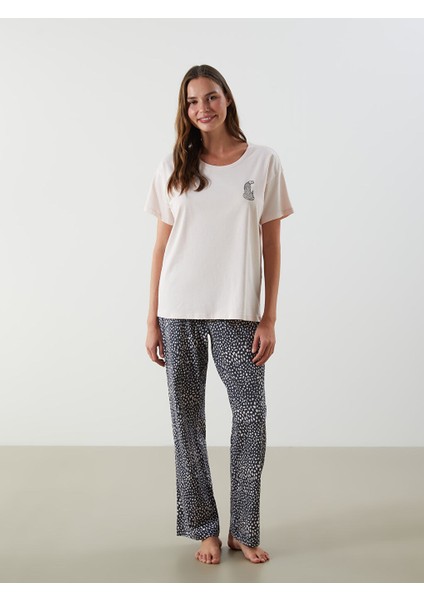 Yeni Sezon Bisiklet Yaka Leopar Baskili Kadin Pijama Takim - S5NP52Z8