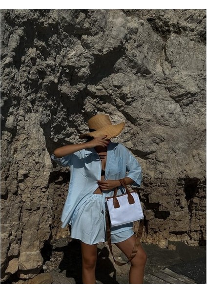 Kanvas Suni Deri Detaylı Saten Astarlı Çapraz Çanta