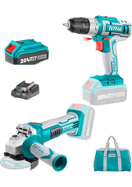 Li-Ion Akülü 2'li Kombo Set Matkap ve Avuç Taşlama 4.0 Ah Akü Çift Vites TCKLI2009