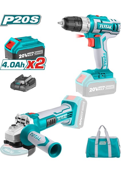 Li-Ion Akülü 2'li Kombo Set Matkap ve Avuç Taşlama 4.0 Ah Akü Çift Vites TCKLI2009 fiyatları