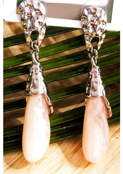 Lüks Pembe Taş Figürlü Sallantılı Küpe