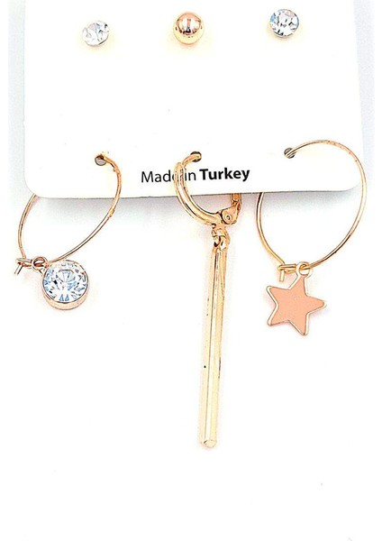 Rose Renk Karışık Çoklu Küpe