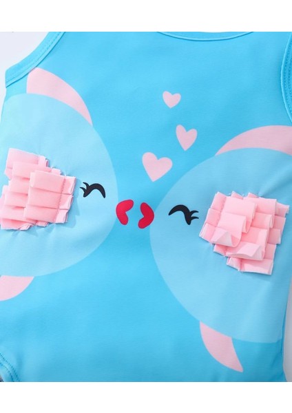 Mavi Pembe Fiyonklu Kız Çocuk Mayo – Sevimli Balık Desenli Tek Parça Yazlık Mayo modelleri