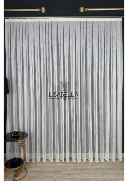 Lineart Etek Desenli Modern Çizgi Detaylı Beyaz Örme Tül Perde | Yeni Sezon (1x3 Sık Pile Dikişli) modelleri