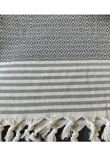 Elmas Desenli Düğüm Saçaklı Koltuk ve Yatak Örtüsü – %100 Geri Dönüştürülmüş Pamuk, 200X230 cm | Antrasit Renk indirimleri