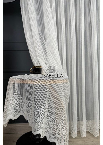 Lineart Etek Desenli Modern Çizgi Detaylı Beyaz Örme Tül Perde | Yeni Sezon (1x3 Sık Pile Dikişli)