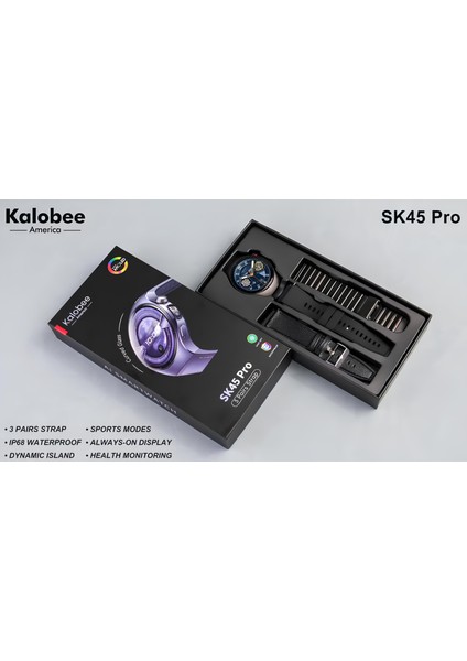 SK45 Pro Akıllı Saat 3 Farklı Kordon IP68 Su Geçirmez Sağlık Takibi Alwayson Ekran